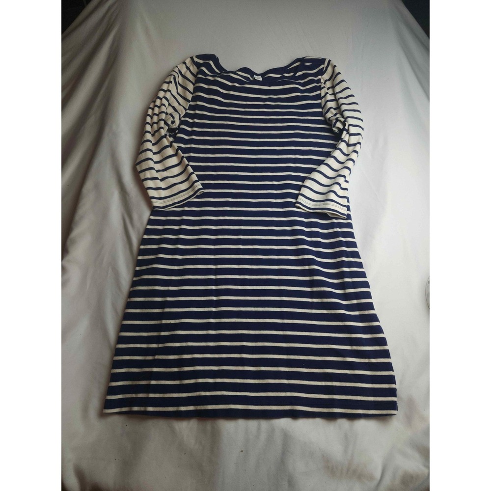 Old Navy Womens Large Navy Blue Cream Striped Long Sleeve Boat Neck Shift Dress